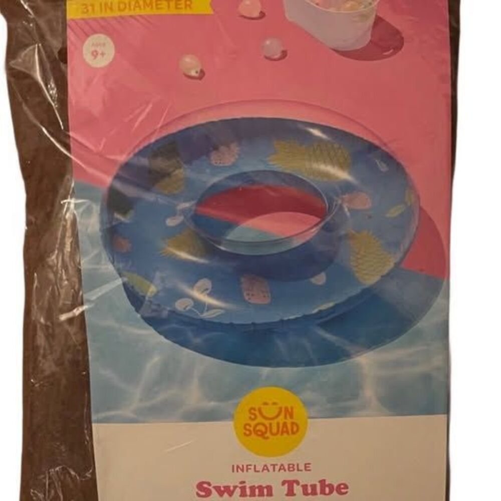 Sun Squad Inflatable Donut Swim Tube Pool Float - Blue with Fruit  31 Inch